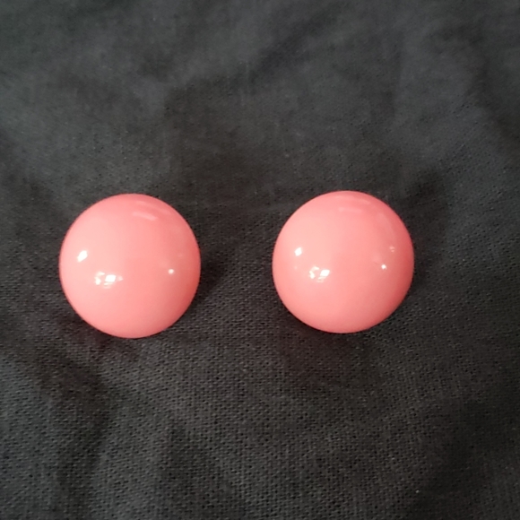 Vintage Jewelry - VINTAGE 80'S PINK ROUND PLASTIC EARRINGS
